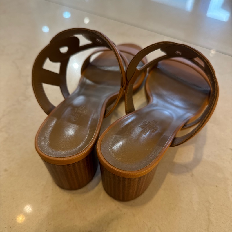 Hermes駝色豬鼻子高跟拖鞋 39.5號-11