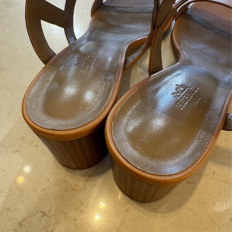 Hermes駝色豬鼻子高跟拖鞋 39.5號-11