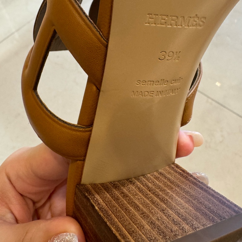 Hermes駝色豬鼻子高跟拖鞋 39.5號-18
