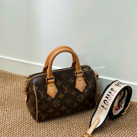 LV原花黑邊背帶 Speedy 20 M46234