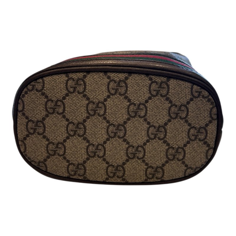 GUCCI 卡其PVC紅綠條紋水桶包/小款-2