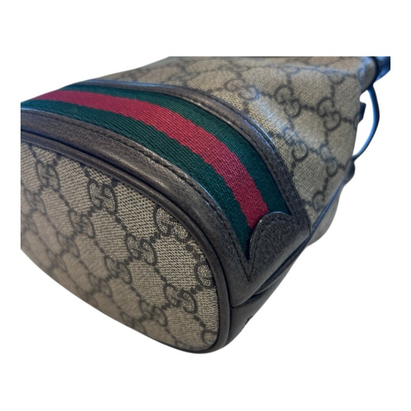 GUCCI 卡其PVC紅綠條紋水桶包/小款-3