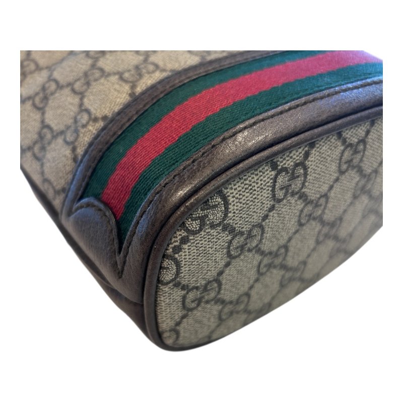 GUCCI 卡其PVC紅綠條紋水桶包/小款-4