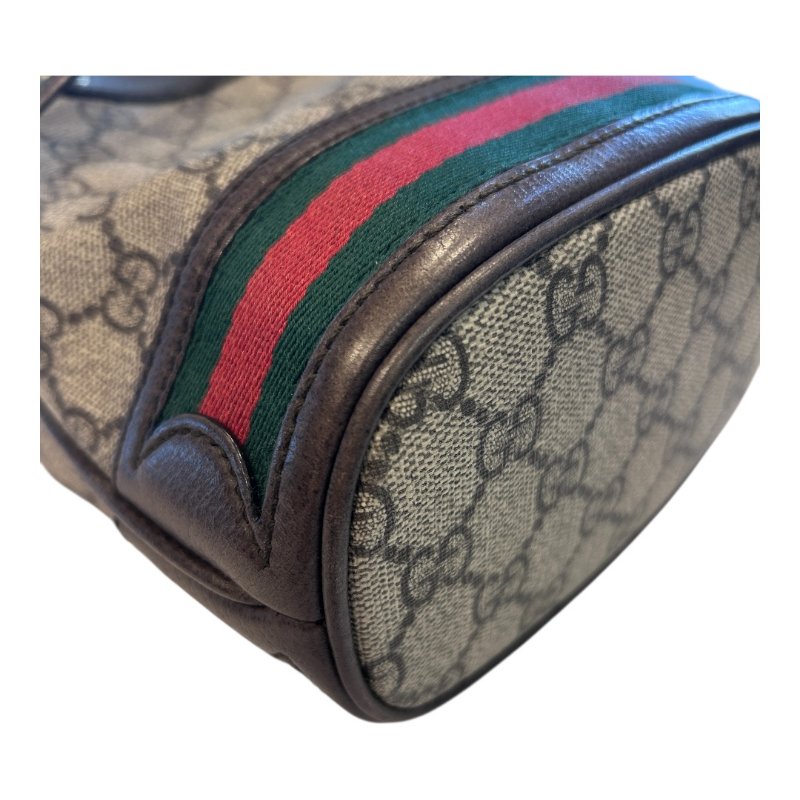 GUCCI 卡其PVC紅綠條紋水桶包/小款-6