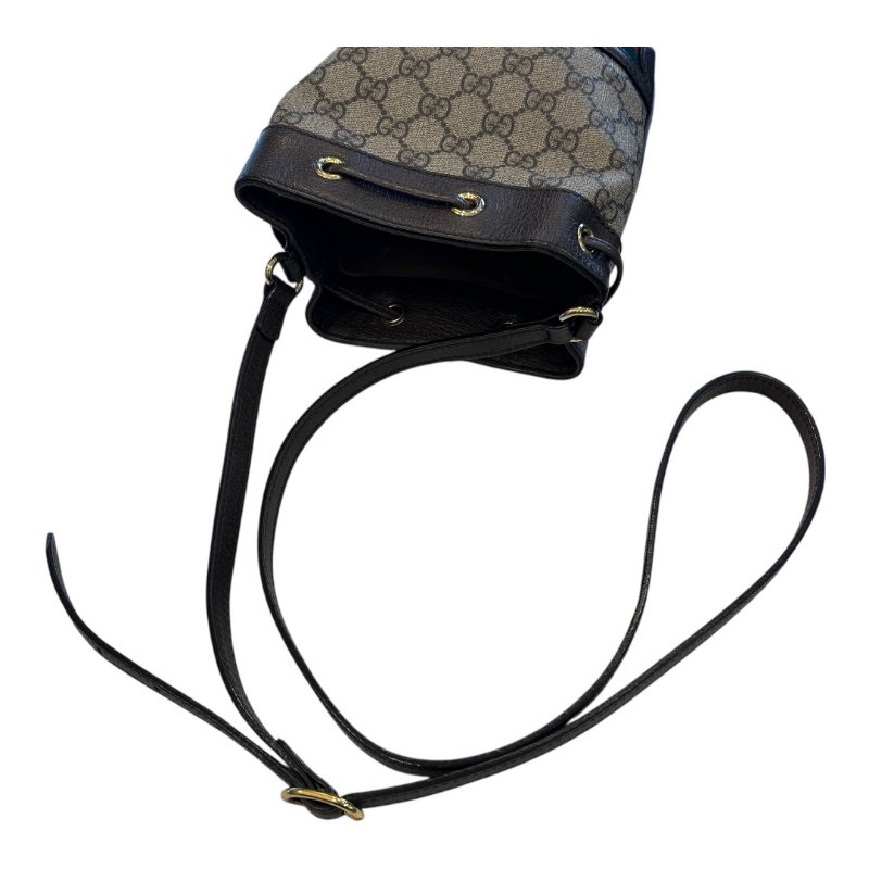 GUCCI 卡其PVC紅綠條紋水桶包/小款-9