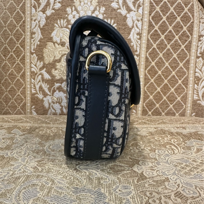 Dior 藍緹花布金釦下蓋斜背中碼Bobby包M9319UTZQ-2