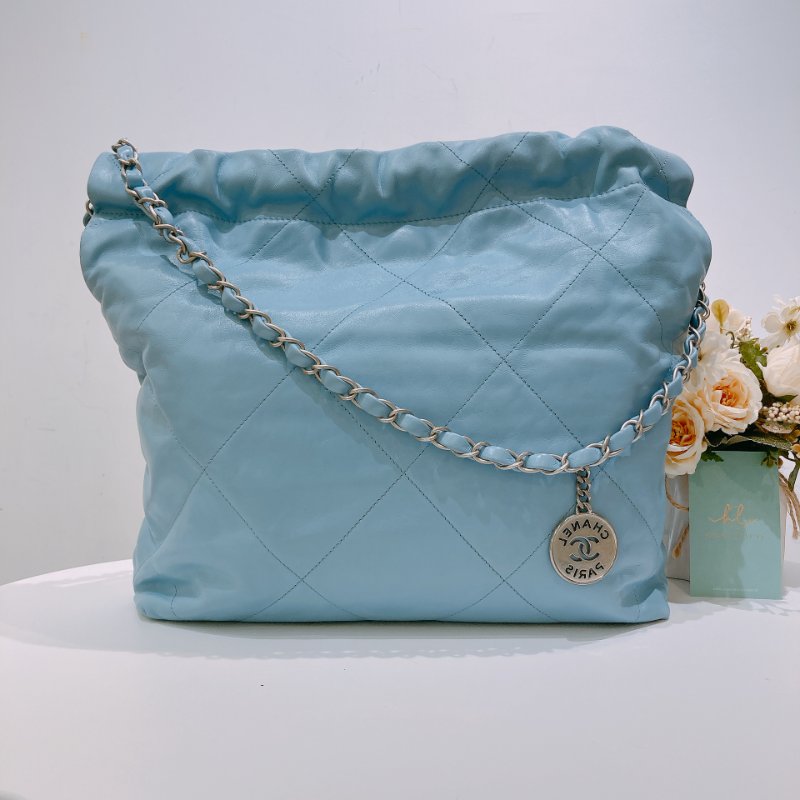 TW4602 Chanel 香奈兒 托特包 小號 垃圾袋 糖果藍 22 Small Handbag Sky Blue x PHW Shiny Calfskin-1