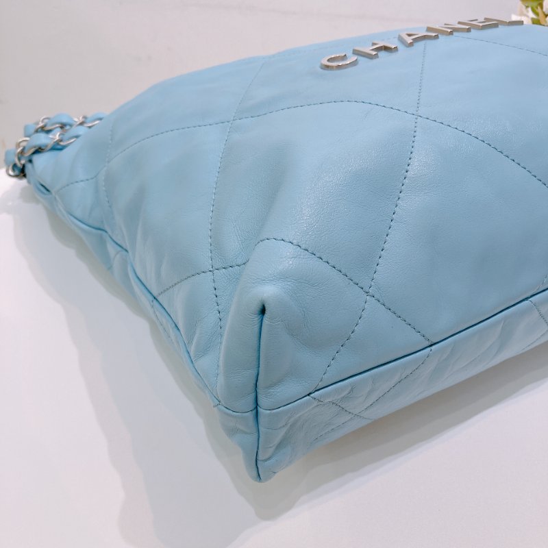 TW4602 Chanel 香奈兒 托特包 小號 垃圾袋 糖果藍 22 Small Handbag Sky Blue x PHW Shiny Calfskin-5
