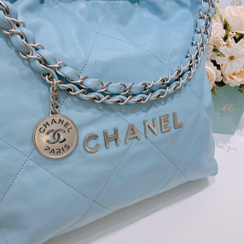 TW4602 Chanel 香奈兒 托特包 小號 垃圾袋 糖果藍 22 Small Handbag Sky Blue x PHW Shiny Calfskin-9