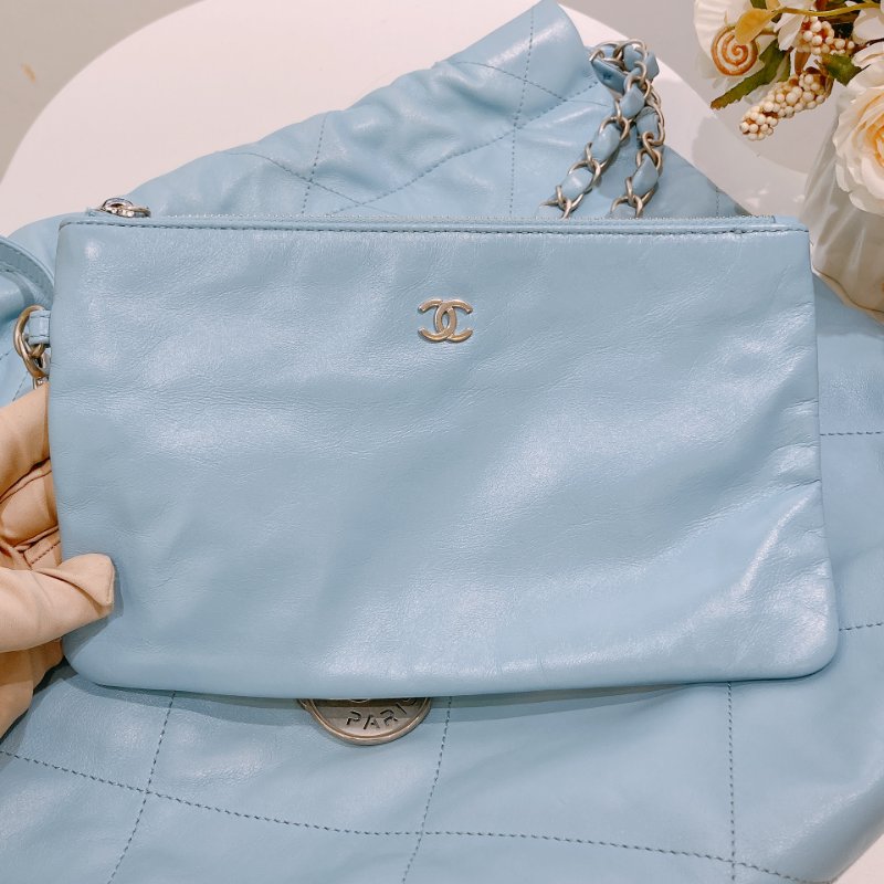 TW4602 Chanel 香奈兒 托特包 小號 垃圾袋 糖果藍 22 Small Handbag Sky Blue x PHW Shiny Calfskin-13