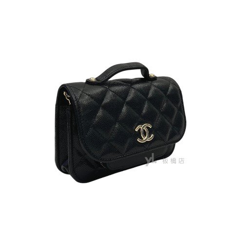 Chanel包包 黑荔枝皮金釦Mini郵差包AP2914-1