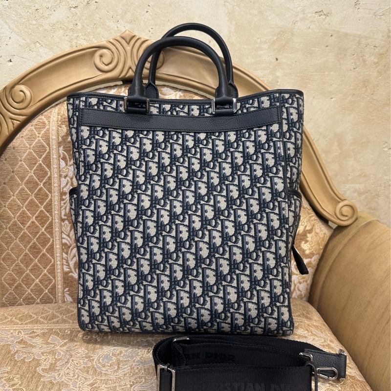 Dior 藍緹花布銀釦Oblique Explorer托特包 1ESSH069YKY-1