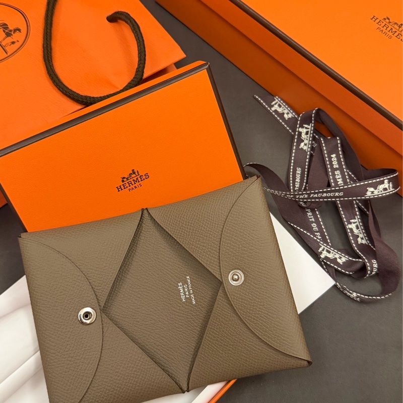Hermès 大象灰calvi卡包-1
