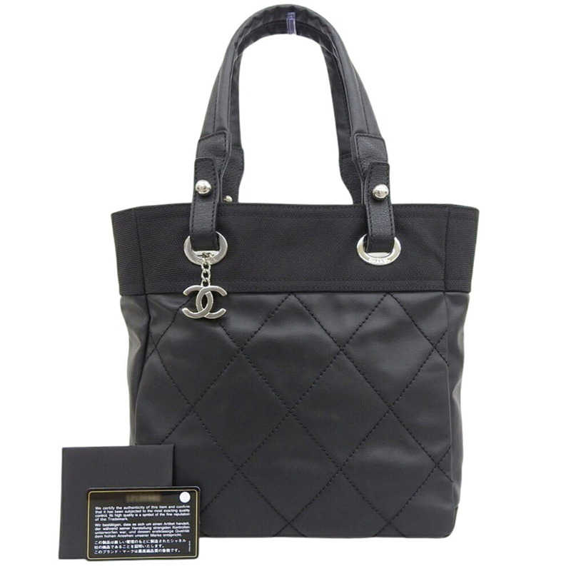 近全新 CHANEL Paris-Biarritz PM A34208 手提包，附封條，1 個手提包，塗佈帆布，黑色-0