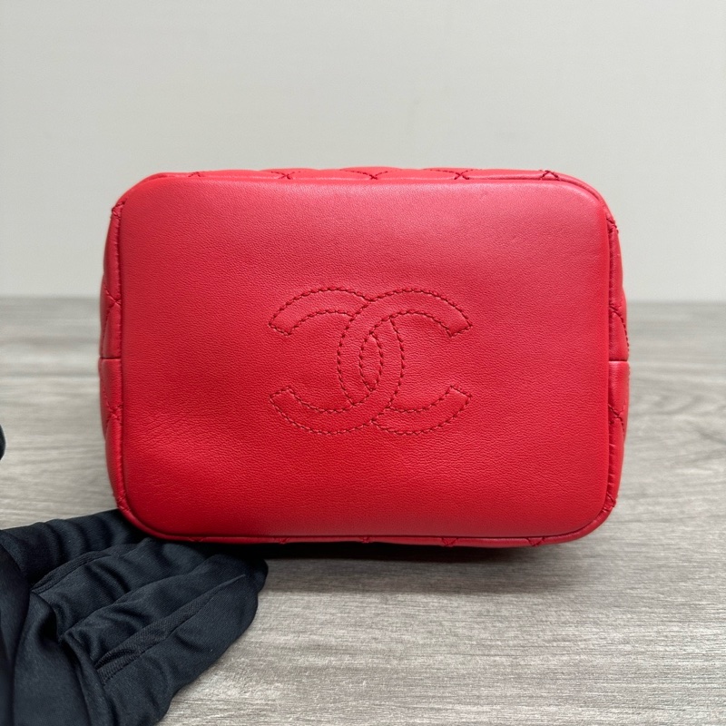 CHANEL 紅色金扣手提肩背斜背飯盒包 16*12*12 98新配件保卡塵袋-3