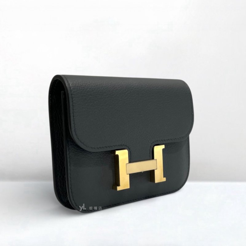Hermes包包 Mini Constance Slim Epsom H0霧霾灰金釦腰包-1
