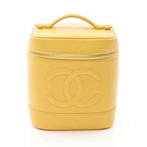 香奈兒 COCO 標誌手提包 A01998 皮革 粒面小牛皮 黃色 二手 女士 金色五金