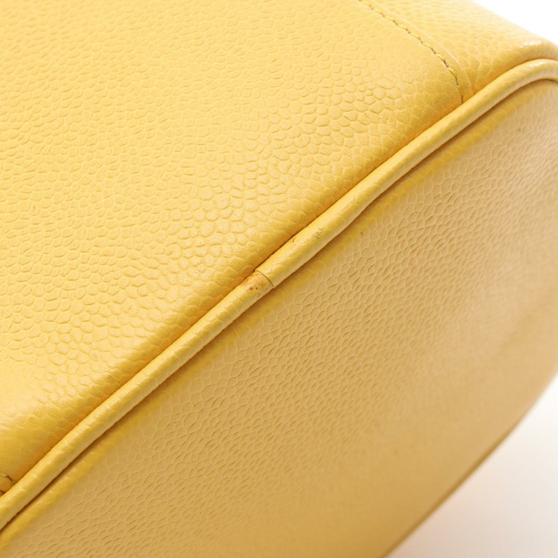 香奈兒 COCO 標誌手提包 A01998 皮革 粒面小牛皮 黃色 二手 女士 金色五金-6