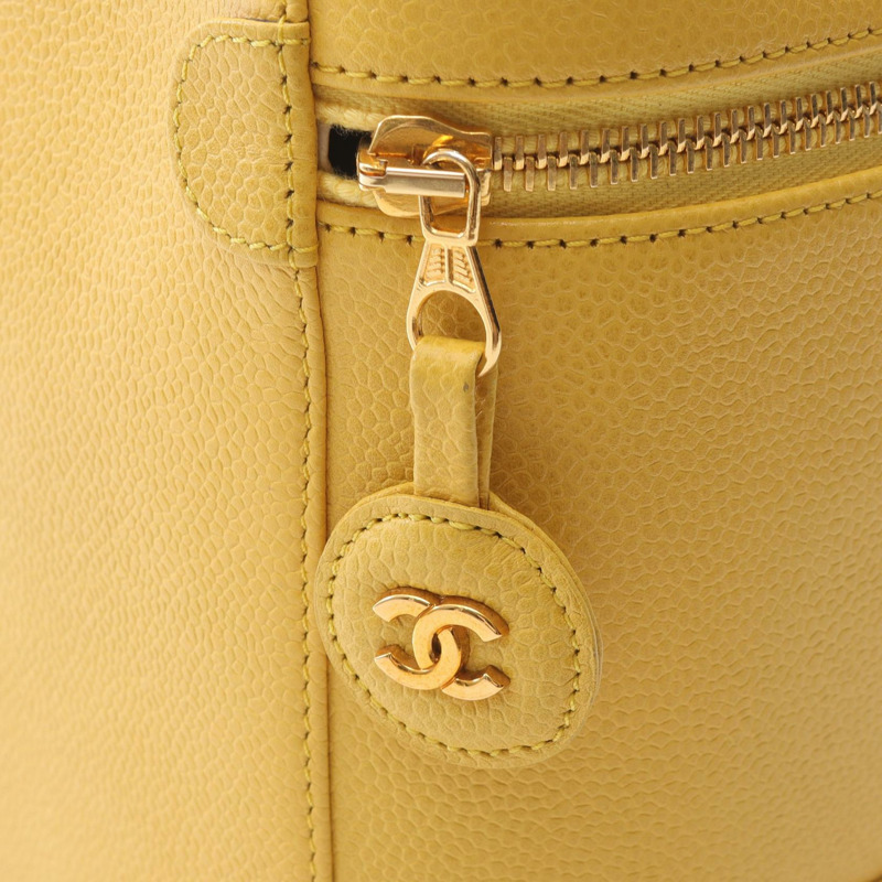 香奈兒 COCO 標誌手提包 A01998 皮革 粒面小牛皮 黃色 二手 女士 金色五金-8