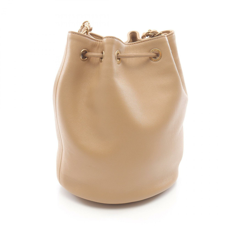 香奈兒 Deauville 抽繩鏈單背包 AS1045 小牛皮 米色 金色五金 二手-1