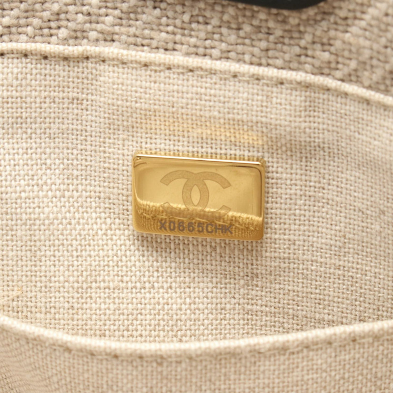 香奈兒 Deauville 鏈條手提包,帆布皮革,米色/黑色,金色五金,二手女款-4