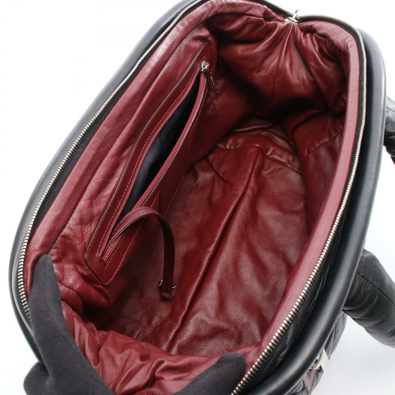 香奈兒 Cococoon 手提包，黑色波爾多紅皮革，二手，女士款，帶五金配件-2