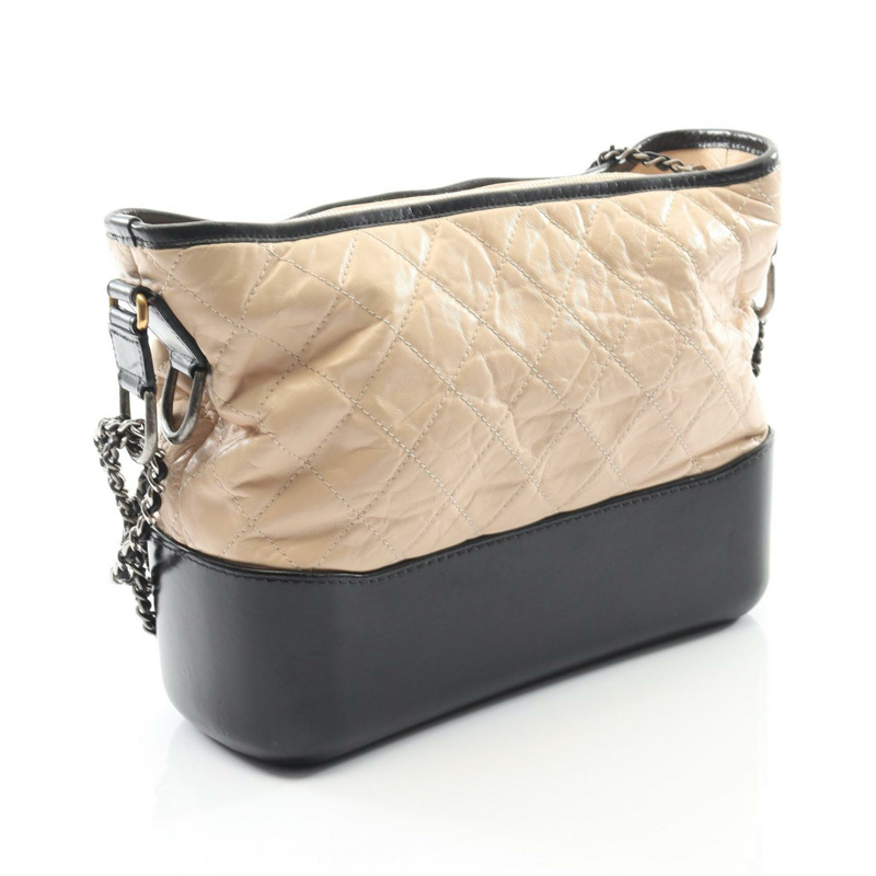 香奈兒 Gabrielle de large Hobo 鏈條單肩包 A93824 皮革 米色 黑色 CC-1