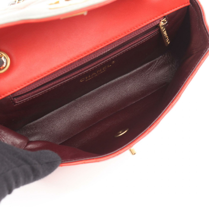香奈兒 (CHANEL) 絎縫鏈條肩背包,羊皮材質,紅色/灰色,金色五金,二手女款-2