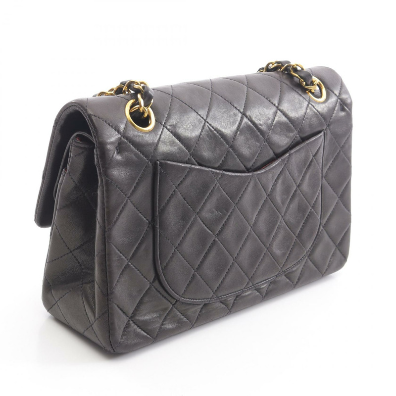 香奈兒 (CHANEL) Matelasse W 翻蓋鏈條單肩包,羊皮材質,黑色,二手,女士款,金色五金-1