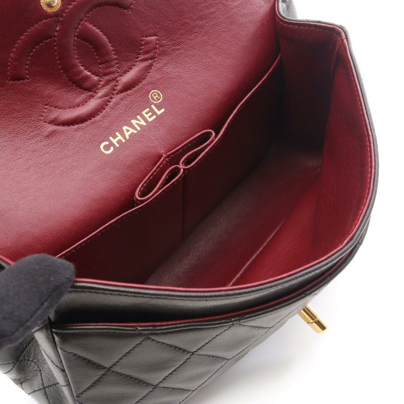 香奈兒 (CHANEL) Matelasse W 翻蓋鏈條單肩包,羊皮材質,黑色,二手,女士款,金色五金-2