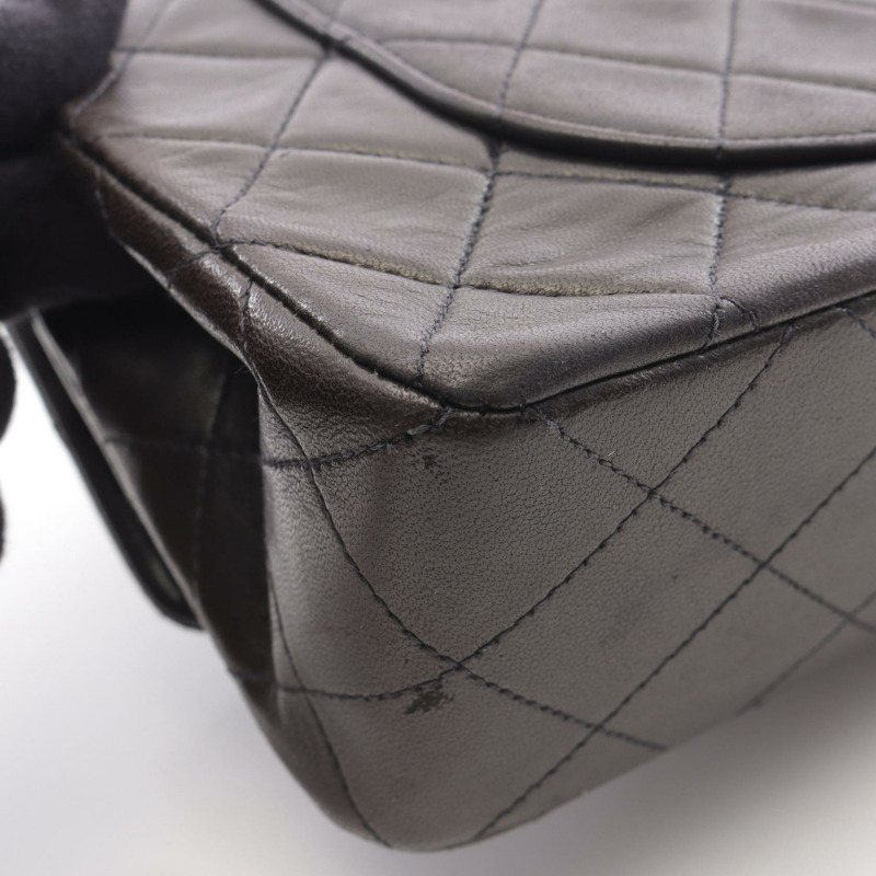 香奈兒 (CHANEL) Matelasse W 翻蓋鏈條單肩包,羊皮材質,黑色,二手,女士款,金色五金-6