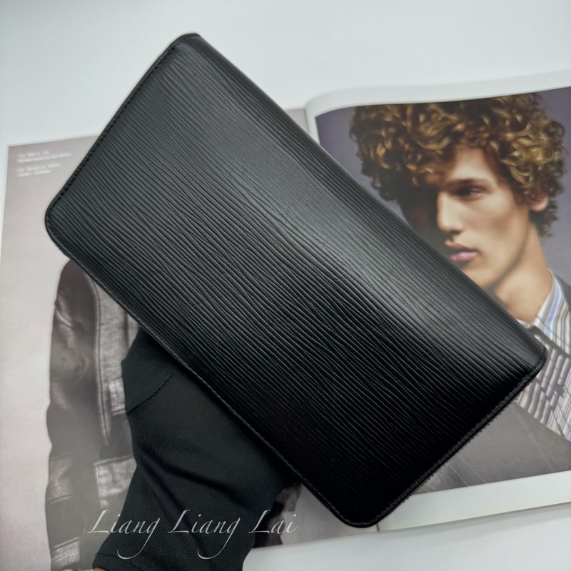 LOUIS VUITTON LV Zippy Organizer 黑色水波紋大拉鍊長夾-20