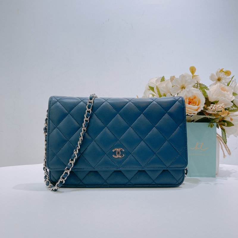 TW4614 Chanel 香奈兒 鏈條錢包 羊皮 深海藍 Wallet On Chain Lambskin Blue x PHW-0