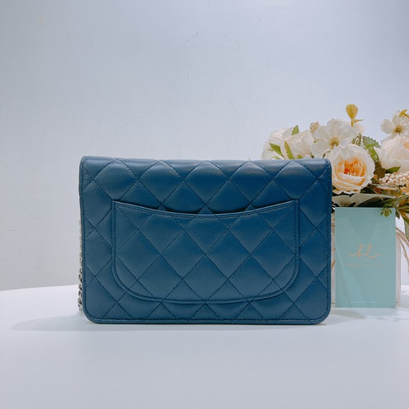 TW4614 Chanel 香奈兒 鏈條錢包 羊皮 深海藍 Wallet On Chain Lambskin Blue x PHW-1