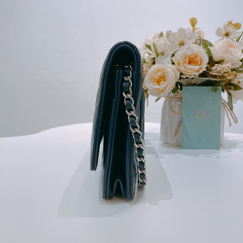 TW4614 Chanel 香奈兒 鏈條錢包 羊皮 深海藍 Wallet On Chain Lambskin Blue x PHW-3