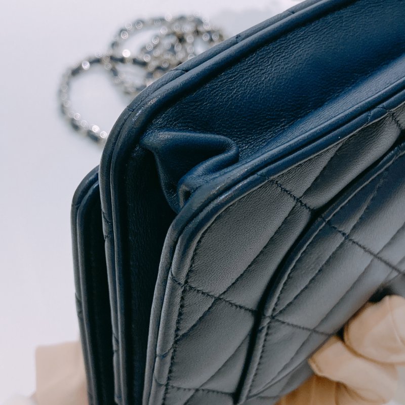 TW4614 Chanel 香奈兒 鏈條錢包 羊皮 深海藍 Wallet On Chain Lambskin Blue x PHW-6