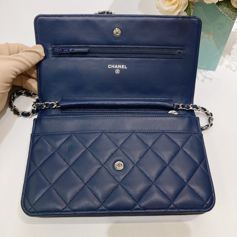 TW4614 Chanel 香奈兒 鏈條錢包 羊皮 深海藍 Wallet On Chain Lambskin Blue x PHW-9