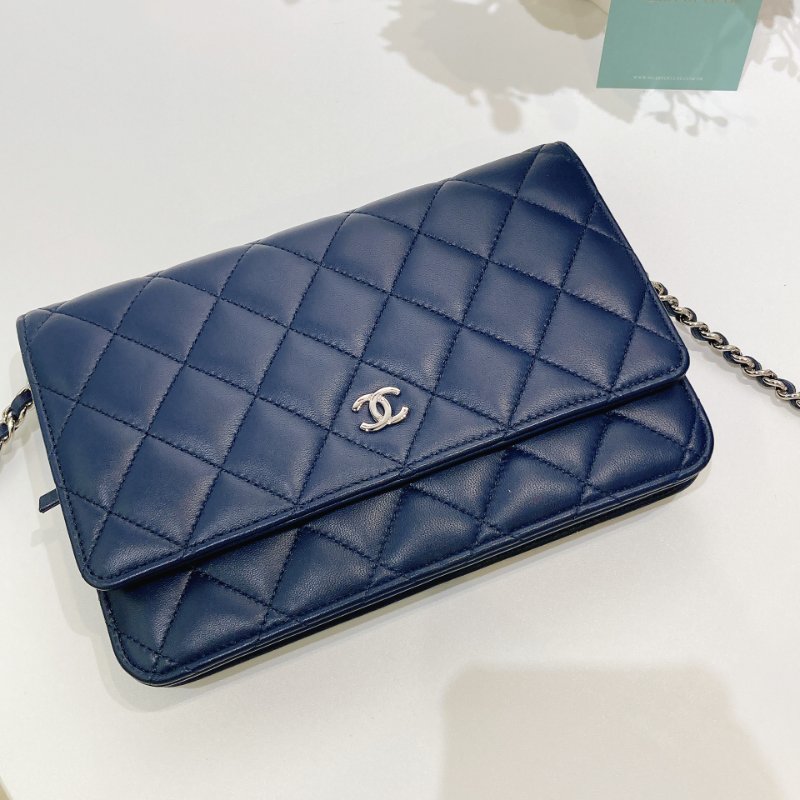 TW4614 Chanel 香奈兒 鏈條錢包 羊皮 深海藍 Wallet On Chain Lambskin Blue x PHW-12