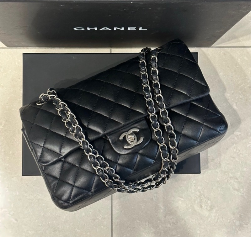 大全配🈶購證❤️ 香奈兒 #黑銀 #cf25 #羊皮 #中號 雙蓋雙鏈-3