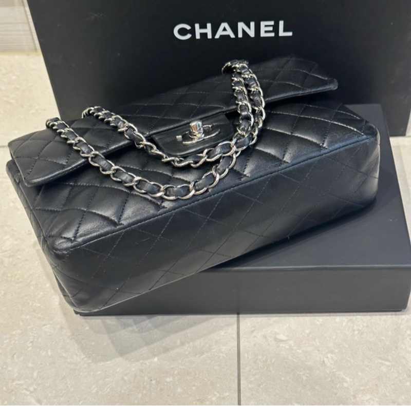 大全配🈶購證❤️ 香奈兒 #黑銀 #cf25 #羊皮 #中號 雙蓋雙鏈-10
