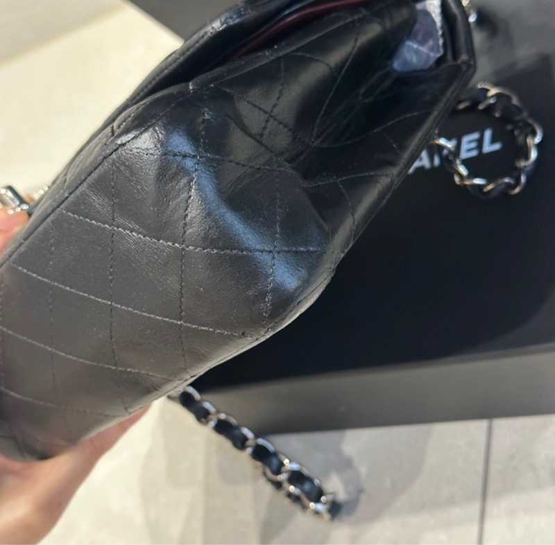 大全配🈶購證❤️ 香奈兒 #黑銀 #cf25 #羊皮 #中號 雙蓋雙鏈-11