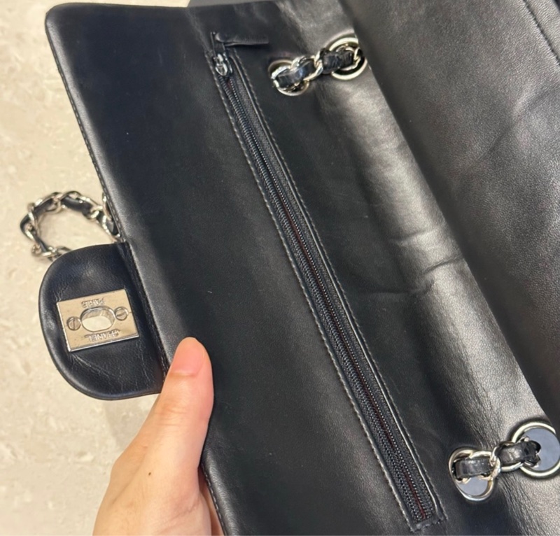 大全配🈶購證❤️ 香奈兒 #黑銀 #cf25 #羊皮 #中號 雙蓋雙鏈-13