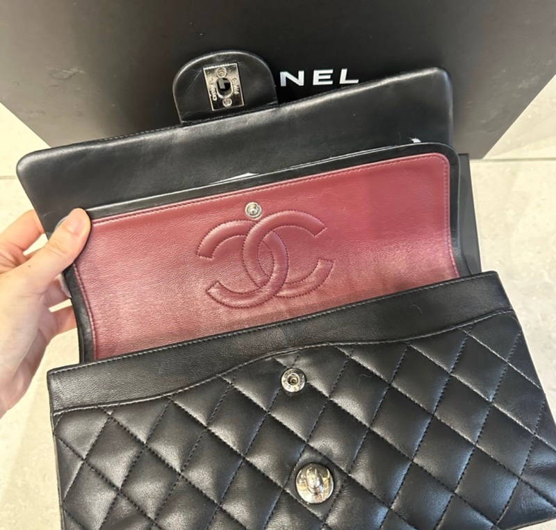 大全配🈶購證❤️ 香奈兒 #黑銀 #cf25 #羊皮 #中號 雙蓋雙鏈-14