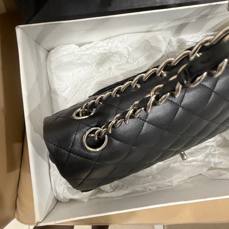 大全配🈶購證❤️ 香奈兒 #黑銀 #cf25 #羊皮 #中號 雙蓋雙鏈-18