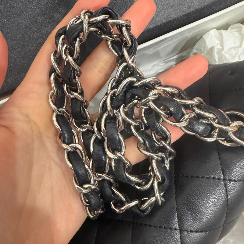 大全配🈶購證❤️ 香奈兒 #黑銀 #cf25 #羊皮 #中號 雙蓋雙鏈-19