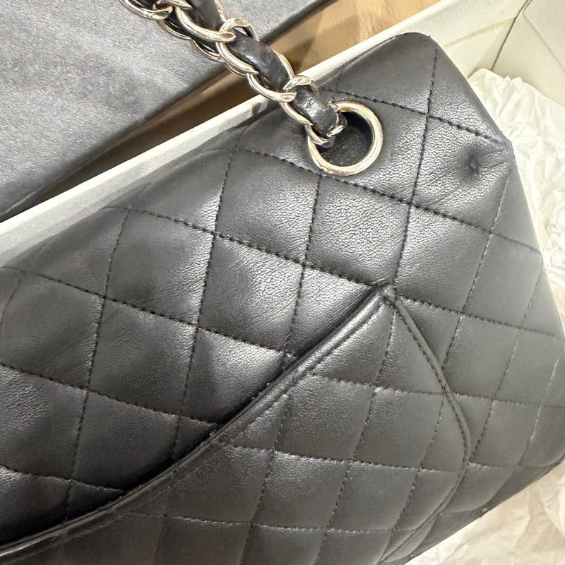 大全配🈶購證❤️ 香奈兒 #黑銀 #cf25 #羊皮 #中號 雙蓋雙鏈-25
