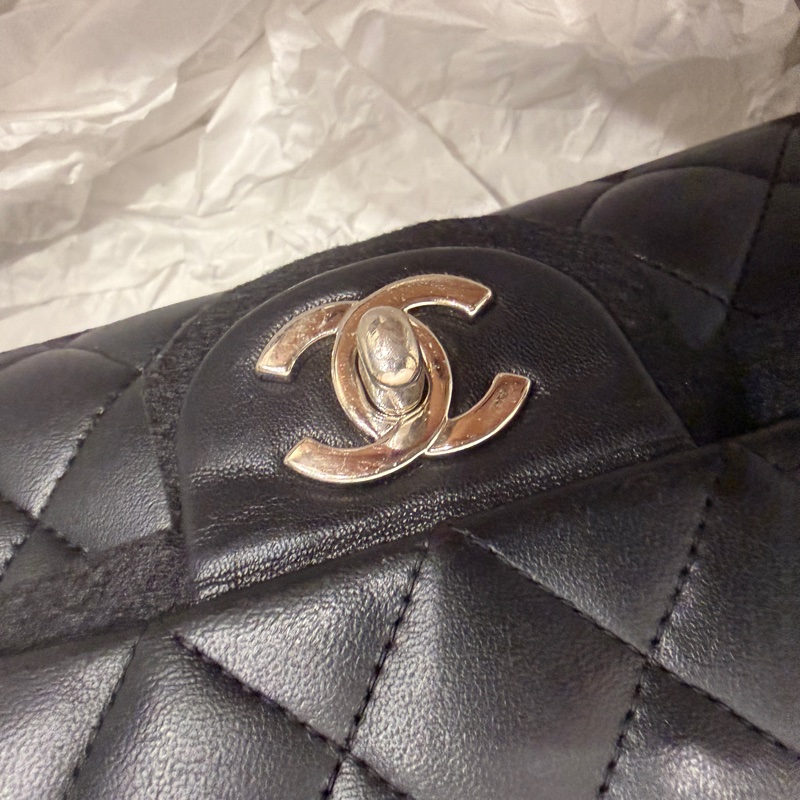 大全配🈶購證❤️ 香奈兒 #黑銀 #cf25 #羊皮 #中號 雙蓋雙鏈-44