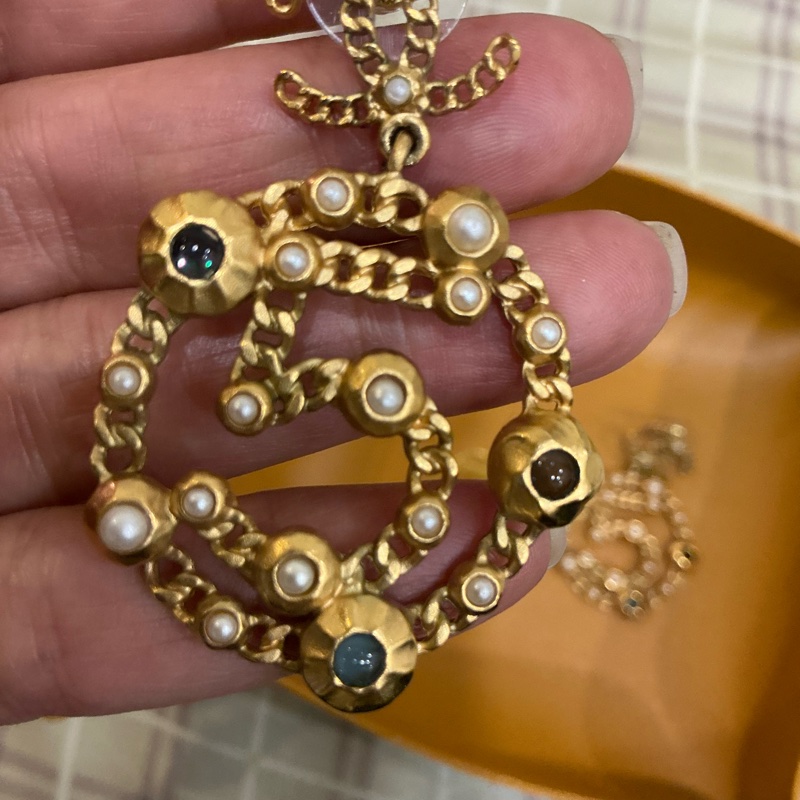 Chanel 復古金/黑白珍珠針式耳環-6