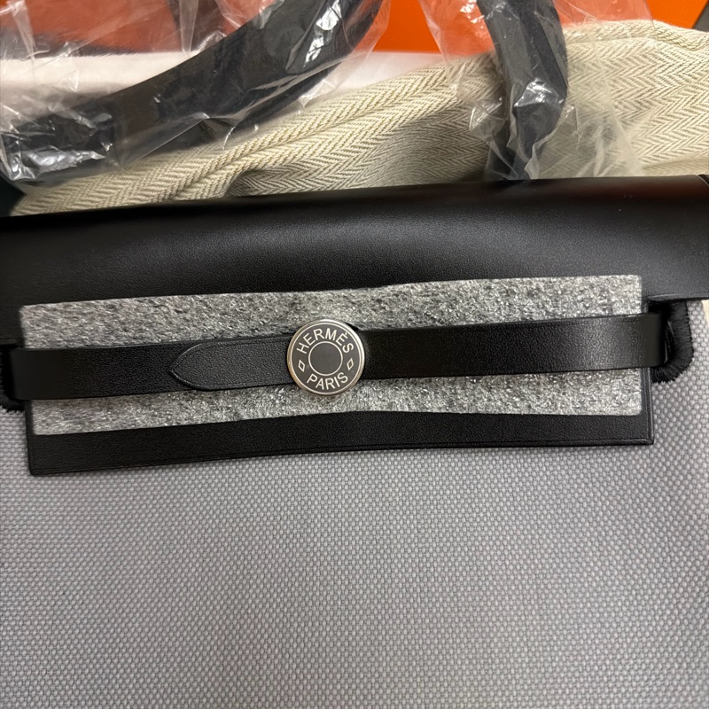 愛馬仕Mini Herbag 20 帆布拼黑色牛皮斜背包木偶灰-9