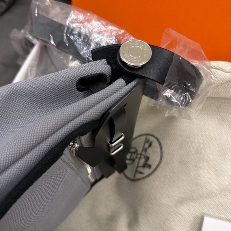 愛馬仕Mini Herbag 20 帆布拼黑色牛皮斜背包木偶灰-10